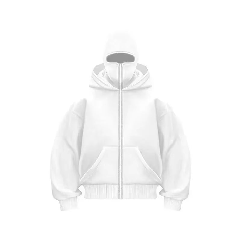 Balaclava Men Zip Hoodie Winter Warm Casual Sweatshirt Y2K with Hooded Face Mask Zipper Design Sports Jacket Outdoor Activities